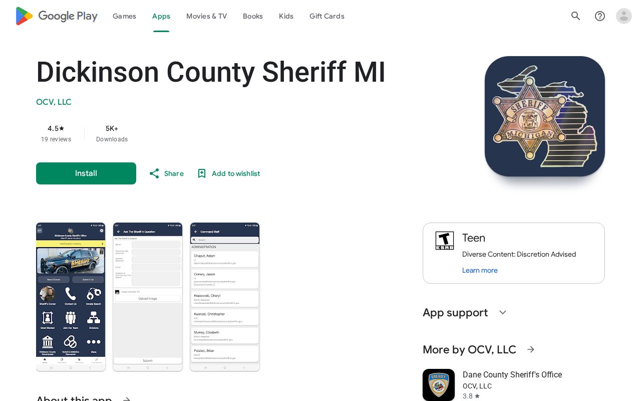 Dickinson County Sheriff MI app listing