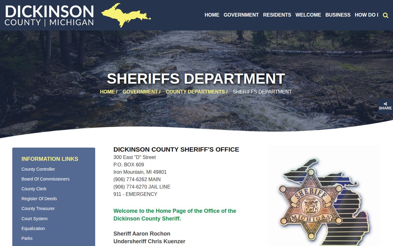 Dickinson County Sheriff Department official webpage
