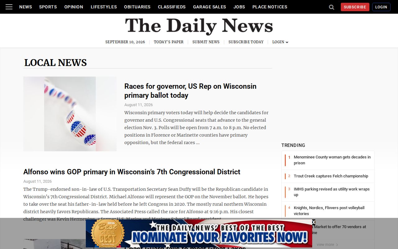 Iron Mountain Daily News local-news archive for Dickinson County reporting