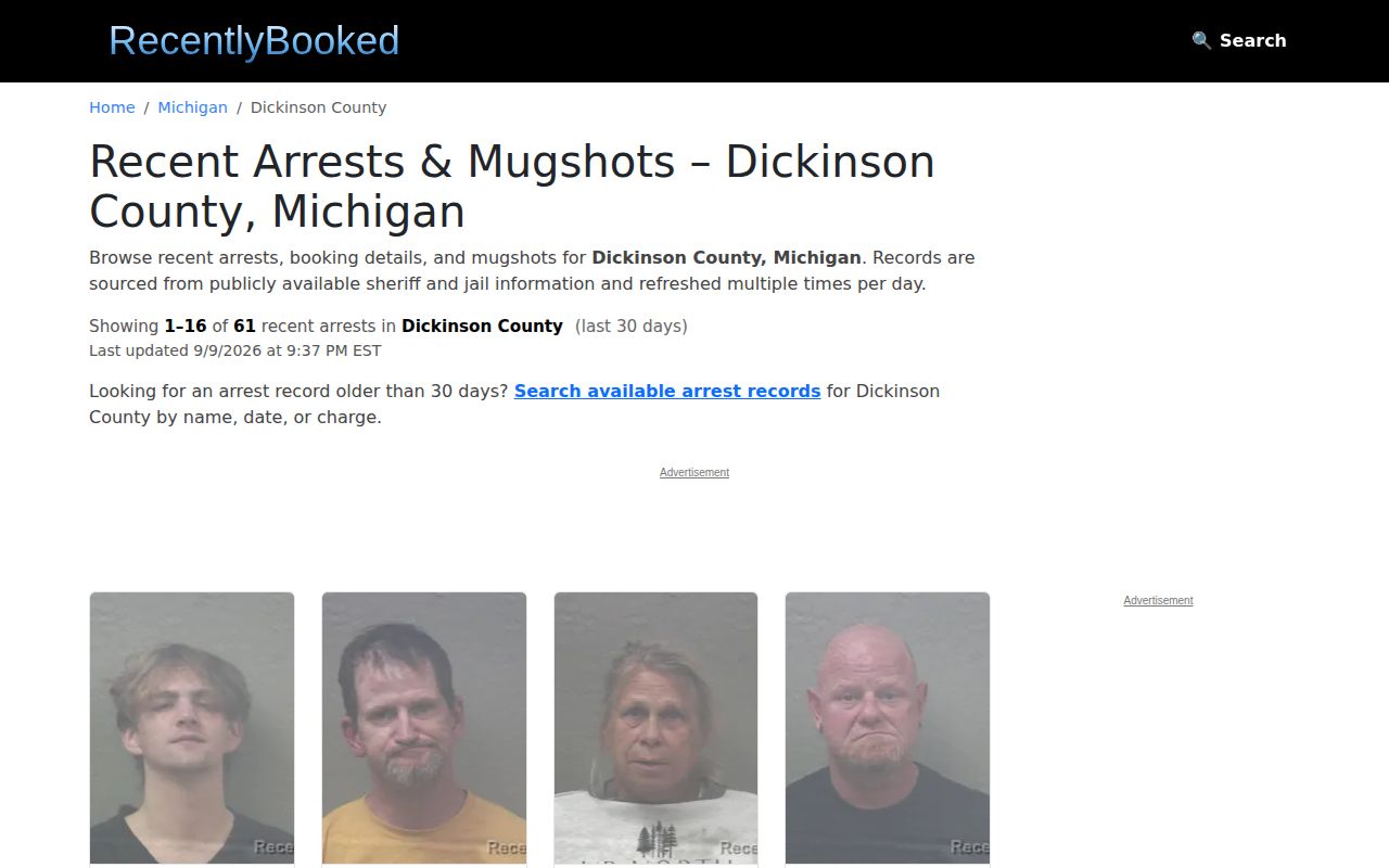 Unofficial Dickinson County recent arrest index capture